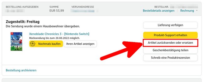 Hier sendet ihr eine Bestellung zurück. (Bildquelle: GIGA)