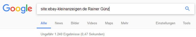 Google: Hier suchen wir nach Rainer Günz auf der Webseite eBay-Kleinanzeigen.de
