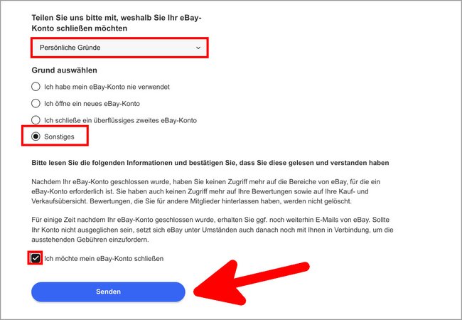 Hier löscht ihr euer eBay-Konto. (Bildquelle: GIGA)