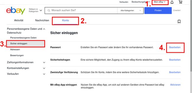 Hier ändert ihr euer eBay-Passwort. (Bildquelle: GIGA)