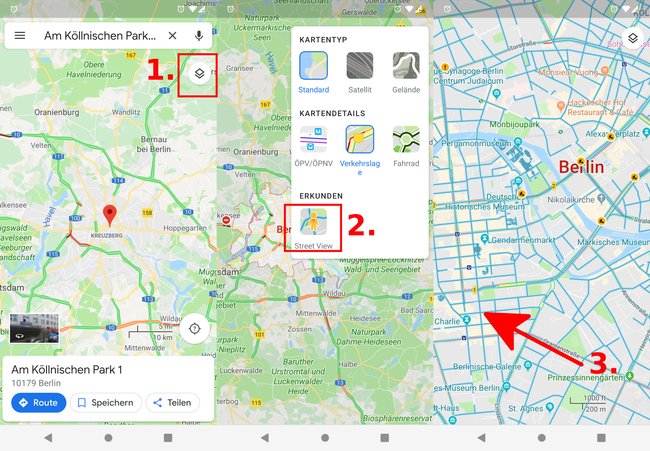 So aktiviert ihr Street View auf dem Smartphone. Bild: GIGA