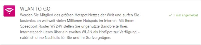 Telekom Fon / WLAN TO GO ist noch aktiviert. Bildquelle: Telekom