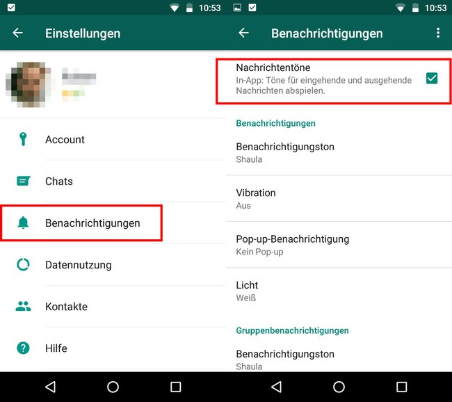 Die Nachrichtentöne müssen in WhatsApp aktiviert sein