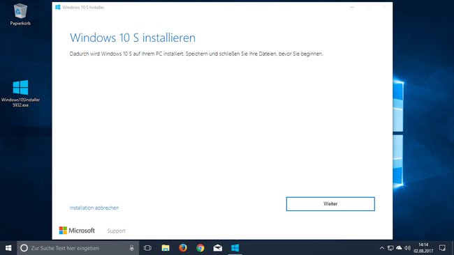 Windows 10 S wird installiert.