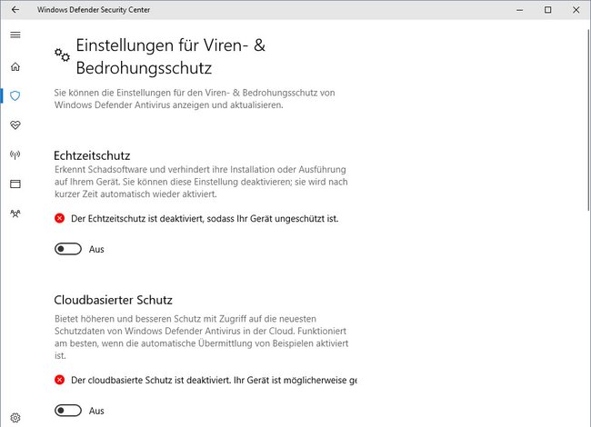 Hier könnt ihr den Defender temporär deaktivieren. Bild: GIGA