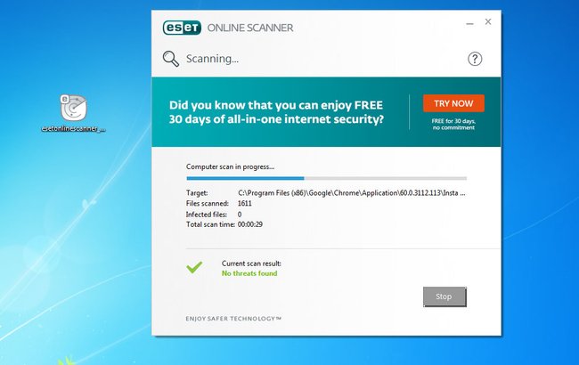 Der Eset Online Scanner sucht nach übrig gebliebener Malware