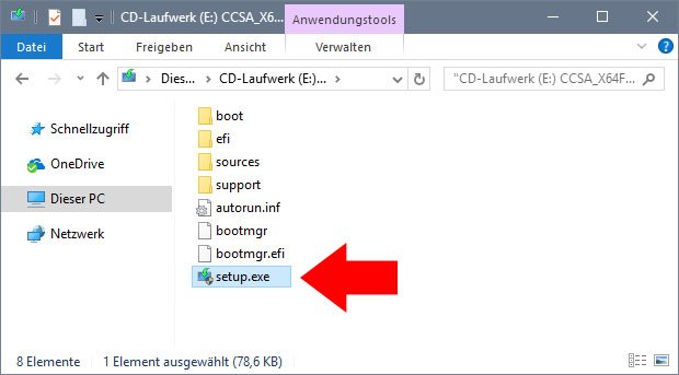 Klickt doppelt auf die setup.exe, um das Inplace Upgrade zu starten