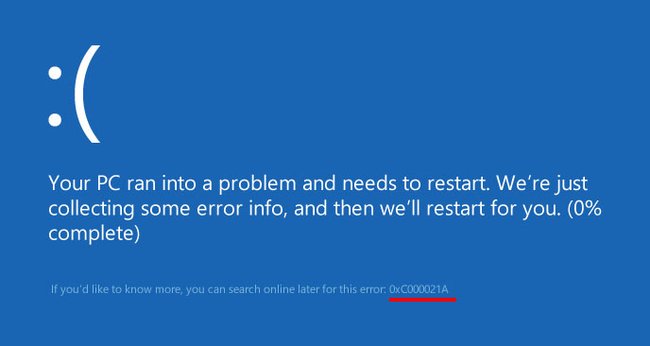 Bei dem Fehlercode 0xc000021A bootet Windows 10 nicht mehr