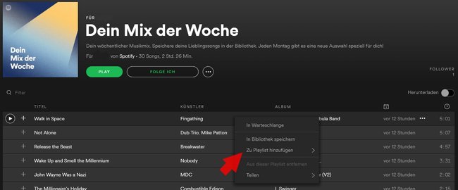 Spotify Dein Mix der Woche abspeichern