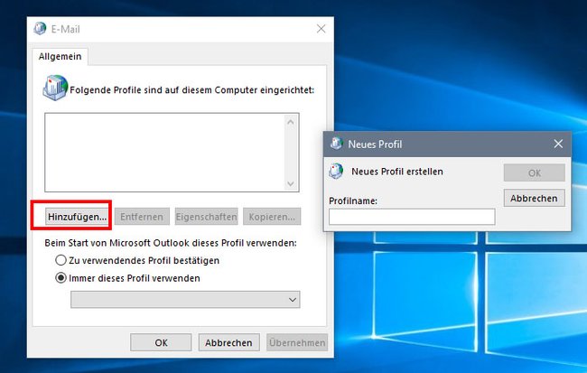 Hier erstellt ihr ein neues Outlook-Profil