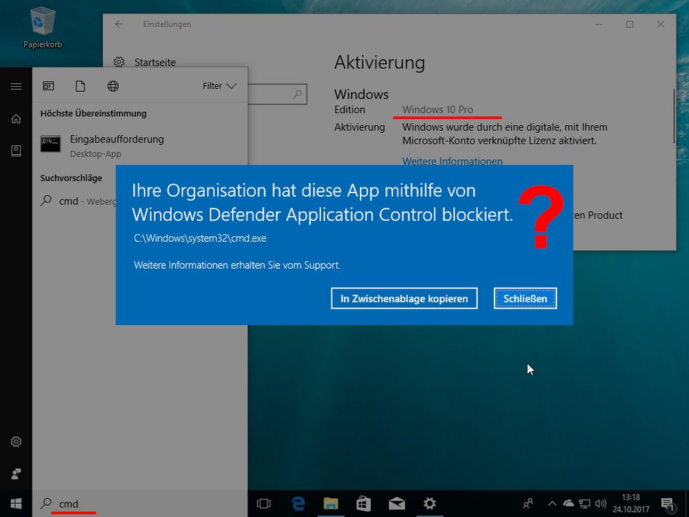 Windows 10 Pro verhält sich wie Windows 10 S und kann keine Eingabeaufforderung öffnen. Bild: GIGA