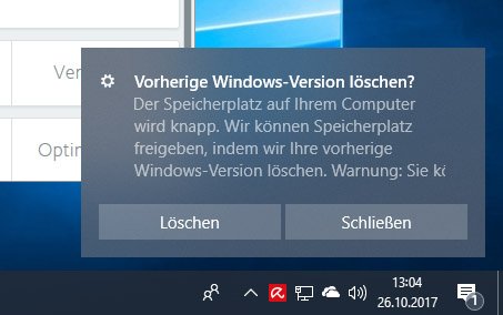 Wenn ihr bestätigt, löscht Windows 10 die vorherige Version automatisch