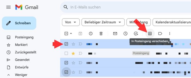 Gmail archivierte Mails wieder in Posteingang verschieben