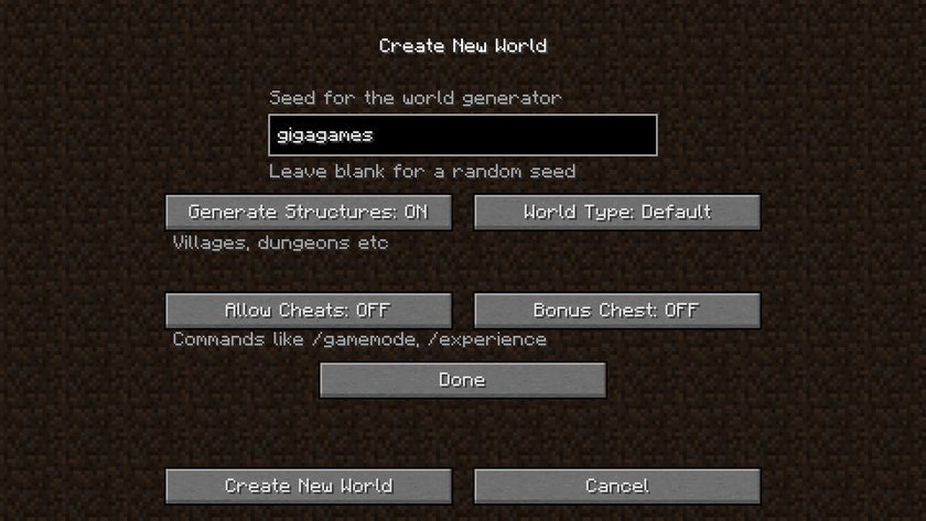 Seed in Minecraft eingeben