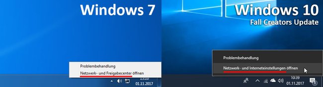 In Windows 10 fehlt das Netzwerk- und Freigabecenter im Netzwerk-Symbol. (Bildquelle: GIGA)