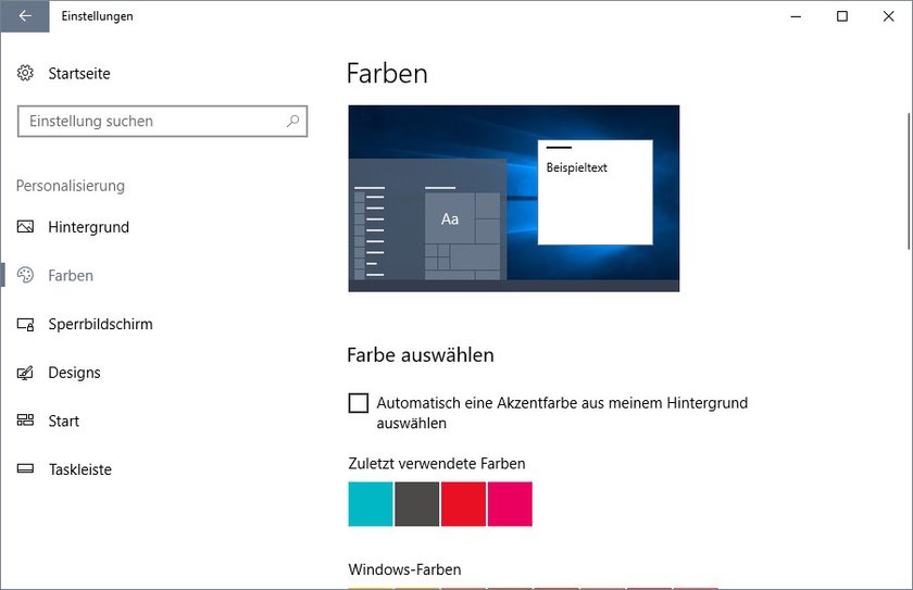 windows 10 farbe taskleiste ändern