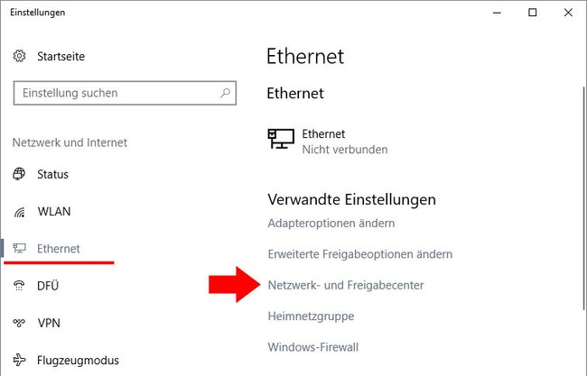 Hier findet ihr das Netzwerk- und Freigabecenter. (Bildquelle: GIGA)