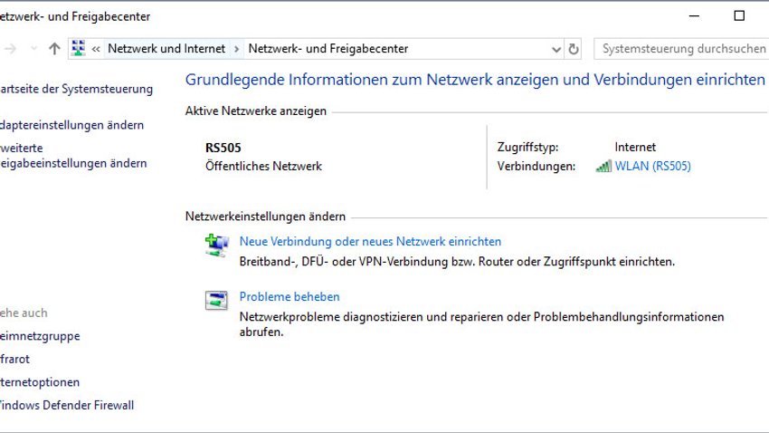 Das Netzwerk- und Freigabecenter in Windows 10