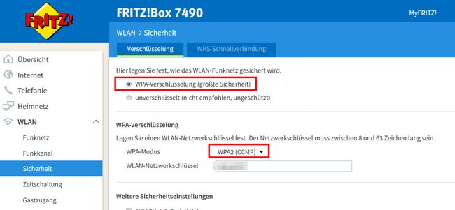 Der Router sollte mit WPA2 verschlüsseln.