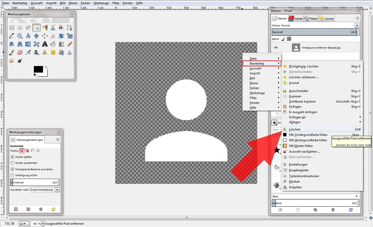 GIMP: Hintergrund transparent machen, ändern oder entfernen