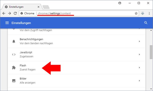 Hier findet ihr alle verfügbaren Flash-Optionen in Chrome