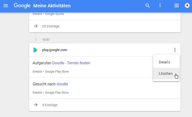 Hier entfernt ihr den Google-Aktivitäten eure Webseiten-Aufrufe