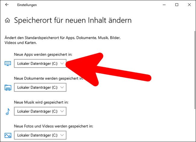 Hier ändert ihr den Standard-Speicherort eurer Windows-10-Apps. (Bildquelle: GIGA)