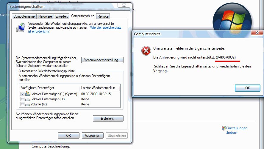 Interner Fehler Falscher Parameter Windows 7 Sicherung www.giga.de