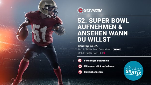 Exklusiv: Save.TV 52 Tage lang gratis testen – Super Bowl online aufnehmen und später ansehen