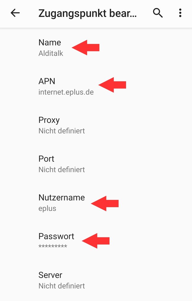 ALDI TALK APN-Einstellungen Android