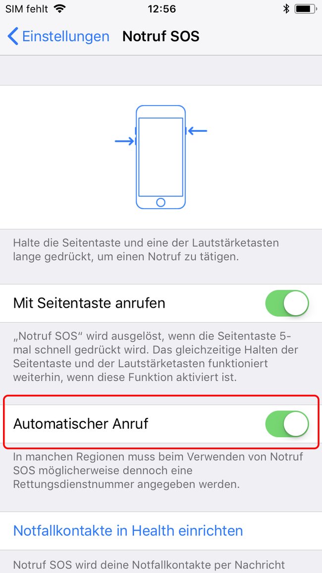Notruf SOS Einstellungen