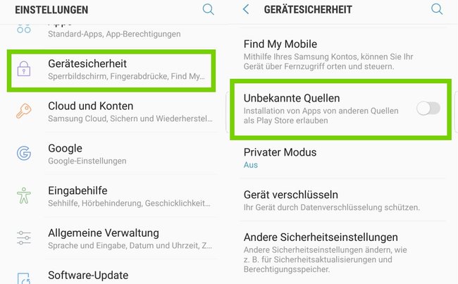 Auf unserem Testgerät Samsung S6 Edge aktiviert ihr unbekannte App folgendermaßen.