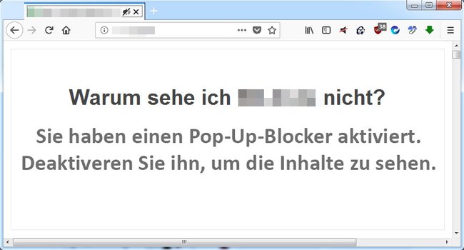 Die Webseite wird nicht angezeigt, weil ein Pop-Up-Blocker erkannt wurde