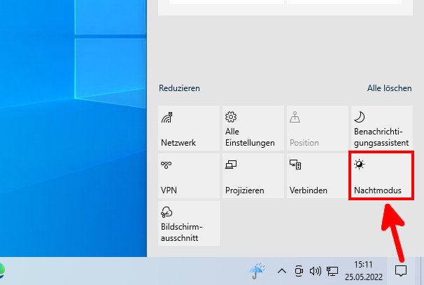 So schaltet ihr den Nachtmodus über die Taskleiste ein. (Bildquelle: GIGA)