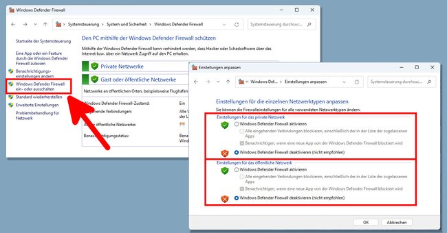 Hier aktiviert oder deaktiviert ihr die Firewall in Windows. (Bildquelle: GIGA)