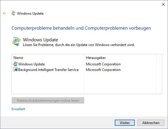 Das Tool behebt Probleme mit der Funktion Windows Update