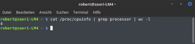 Die CPU arbeitet mit 4 Kernen (inklusive Hyperthreading-Kerne, sofern vorhanden)