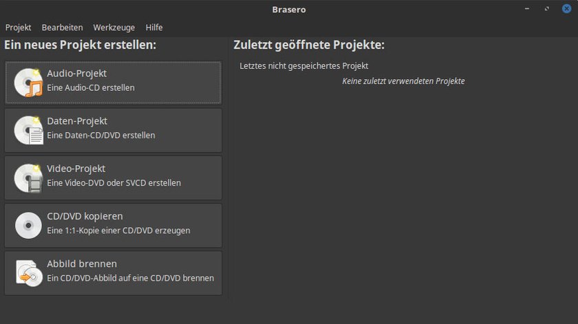 Brasero ist ein Brennprogramm ähnlich wie CDBurnerXP