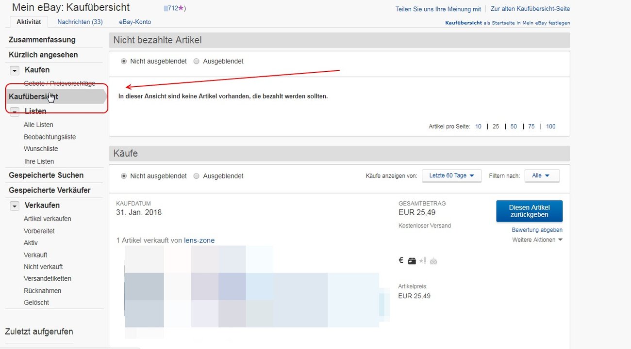 eBay „Meine letzte Bestellung“ einsehen so gehts