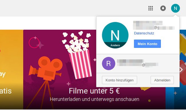 Hier ändert ihr das Google-Konto auf der Play-Store-Webseite