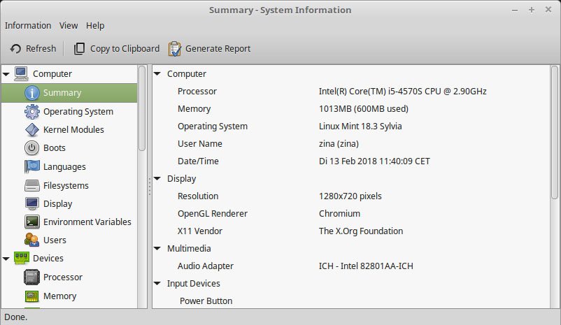 Hardinfo zeigt verbaute PC-Komponenten an