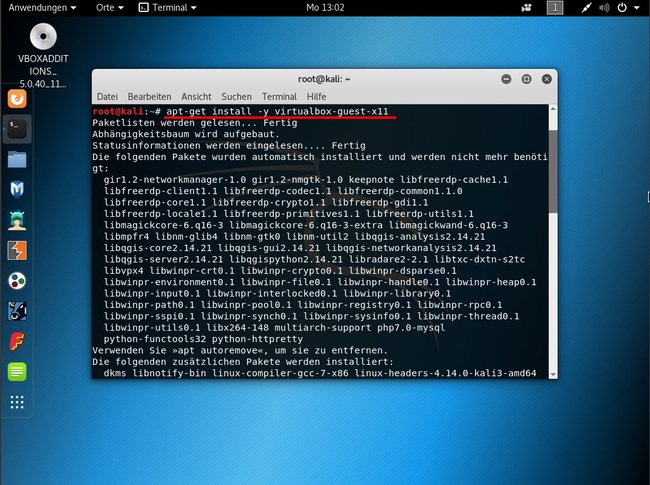 Jetzt installiert ihr mit dem Befehl die Virtualbox-Gasterweiterungen