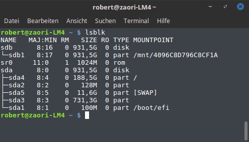 lsblk zeigt euch die Festplatten- und Partitionsstruktur an