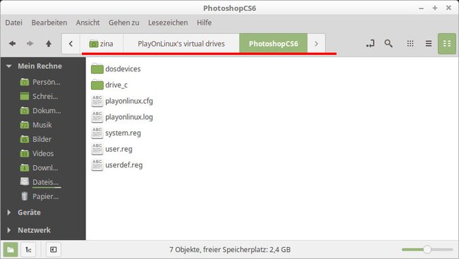 Im Ordner „PlayOnLinux“ des Benutzer-Verzeichnisses sind die Programmordner der installierten PlayOnLinux-Programme gesichert