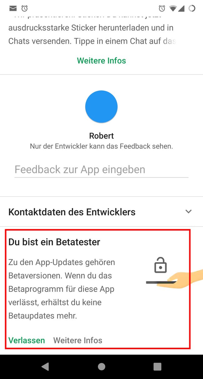 Wir sind nun Beta-Tester für WhatsApp.