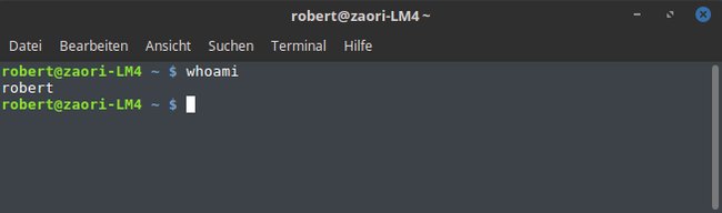 whoami zeigt an, wer gerade als Terminal-Nutzer eingeloggt ist