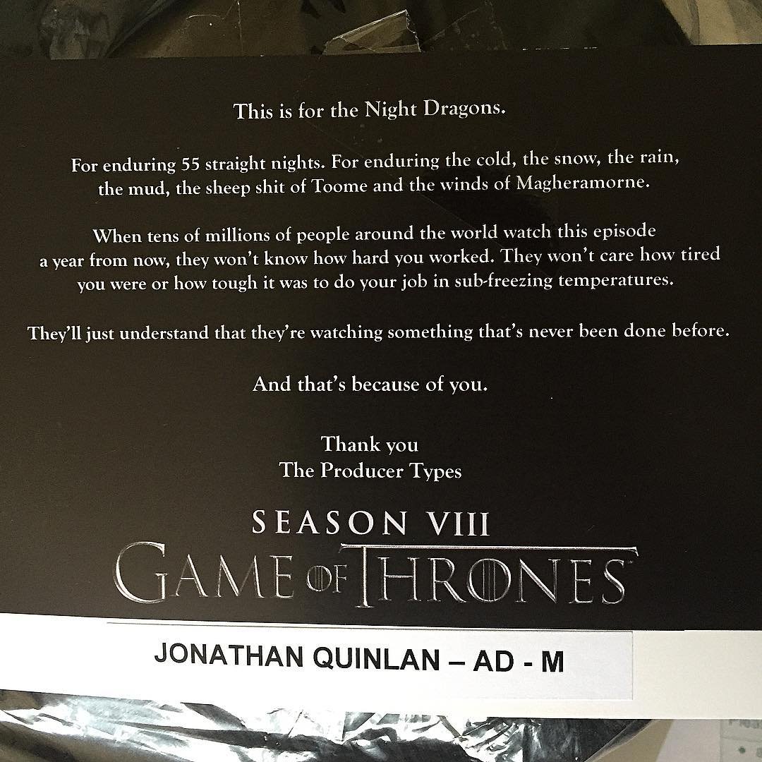 Bildquelle Jonathan Quinlans Instagram Seite via Watchers on the Wall Game of Thrones