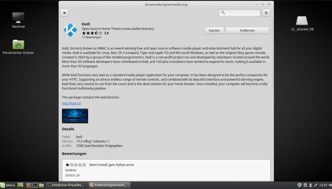 Kodi lässt sich in der Anwendungsverwaltung von Linux Mint installieren.