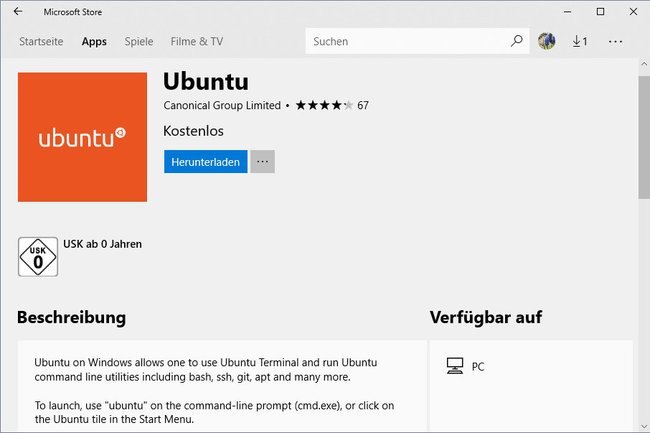 Ubuntu im Microsoft Store.