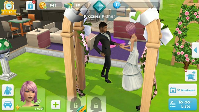 Das Hochzeitskleid zog sich unser Sim automatisch an. Praktisch - so müssen wir keine Simoleons ausgeben.